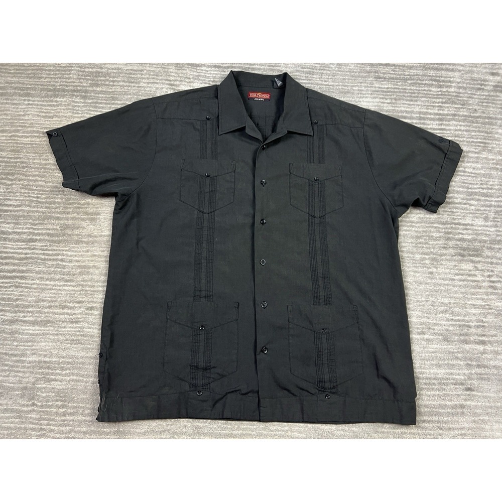 Viva Tropical John Henry Hawaiian Shirt Mens XL Black Button Up Pockets Casual‎